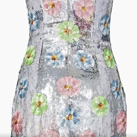 Brandon Maxwell Esme Sequin Strapless Dress with Floral Accents - Picture 4 of 8